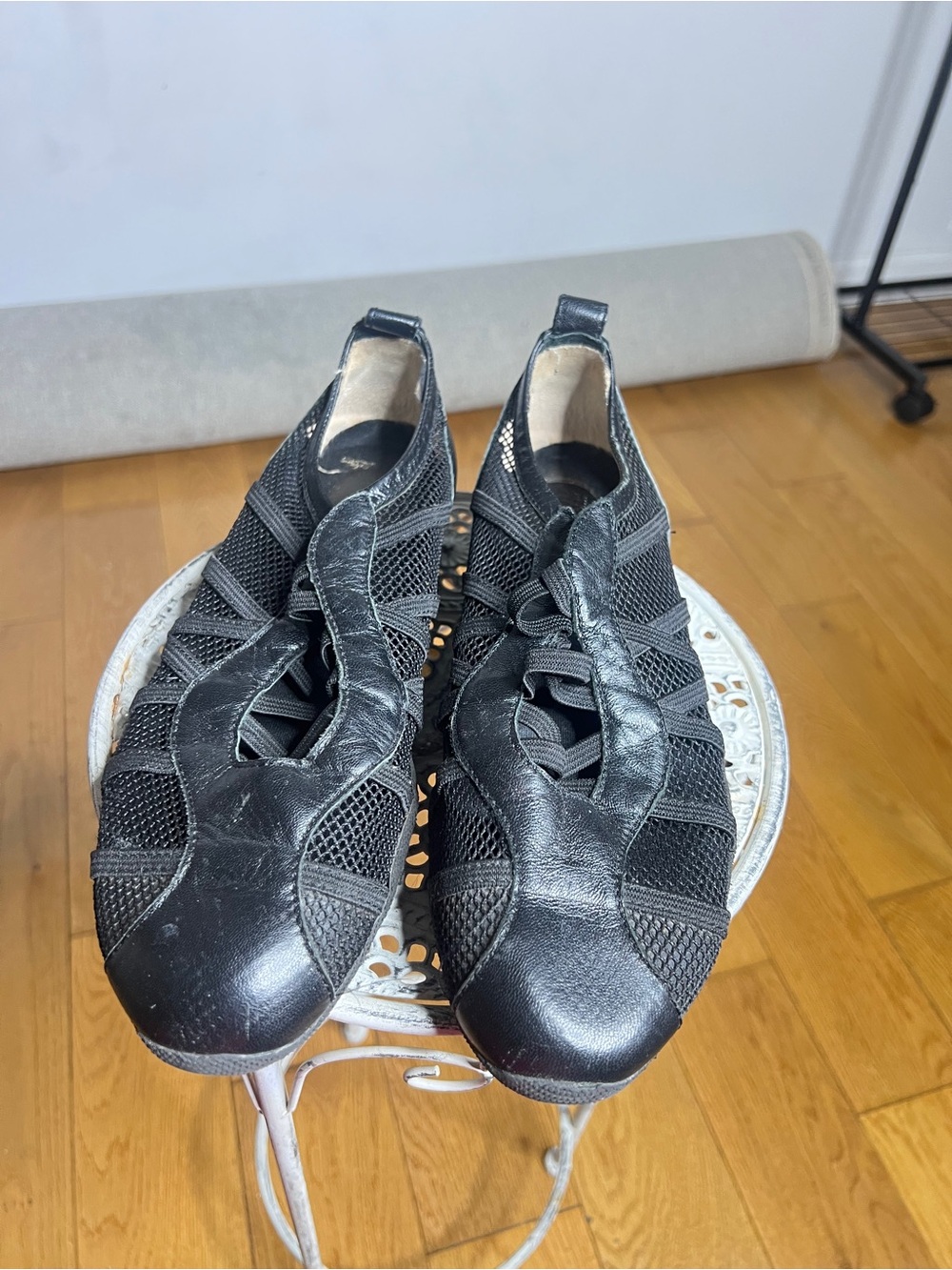 Black Mesh and Leather Casual Slip-On Shoes
